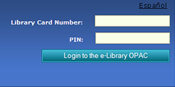 e-Library catalog login screen